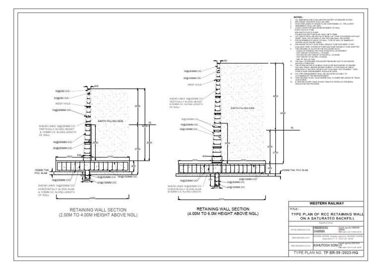 TP BR-99-2023 Type Plan of RCC Retaining Wall On A Saturated Backfill ...