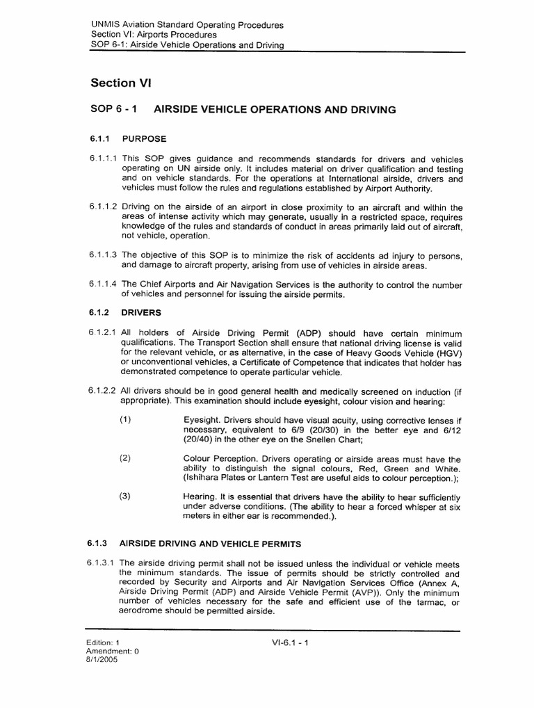 SOP 6-1 Airside Vehicle Operations & Driving | PDF