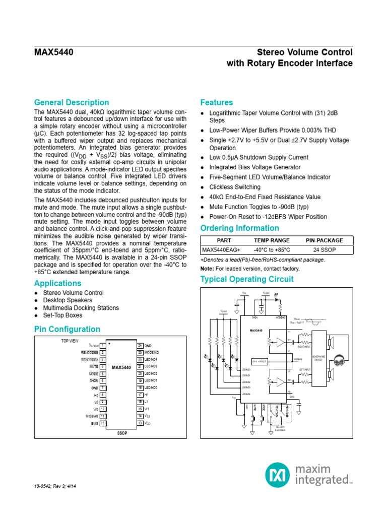 Volume Encoder - MAX5440 | PDF