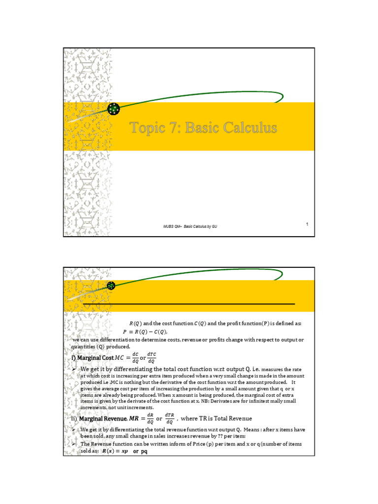 Topic 8 - Basic Calculus Application of Diff and Integration Notes | PDF