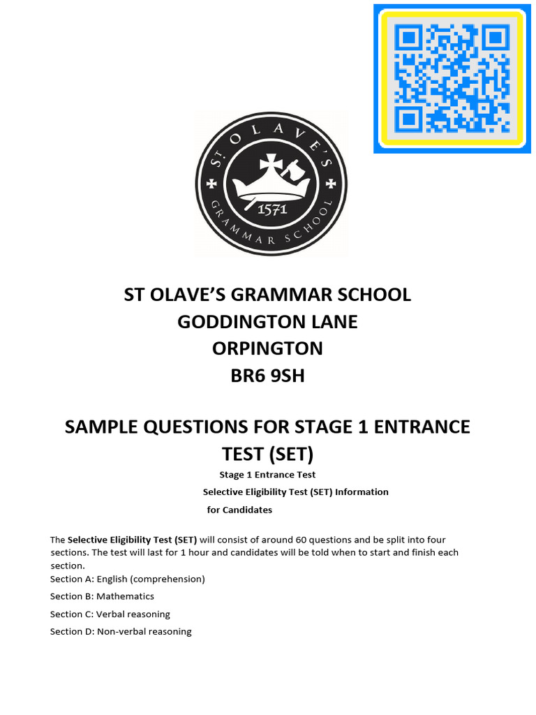 ST Olaves Maths Sample Paper 1 2021 | PDF