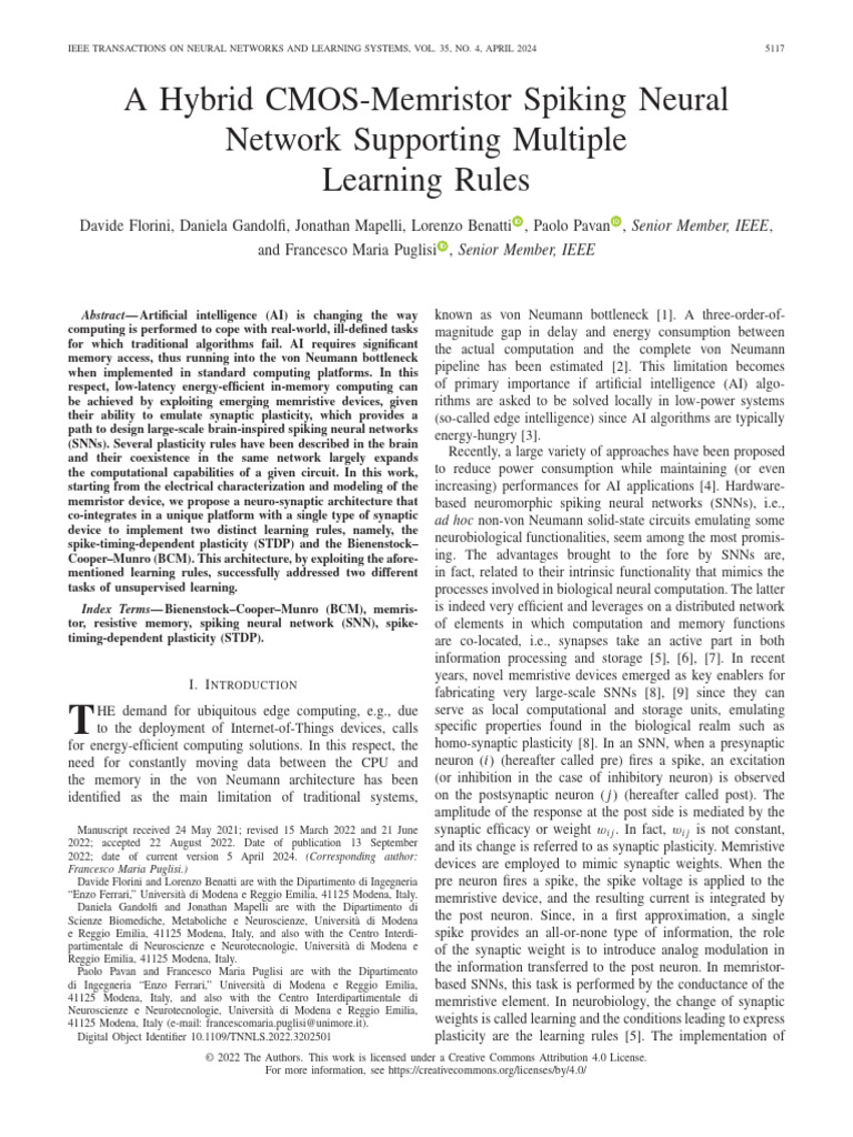 A Hybrid CMOS-Memristor Spiking Neural Network Supporting Multiple ...