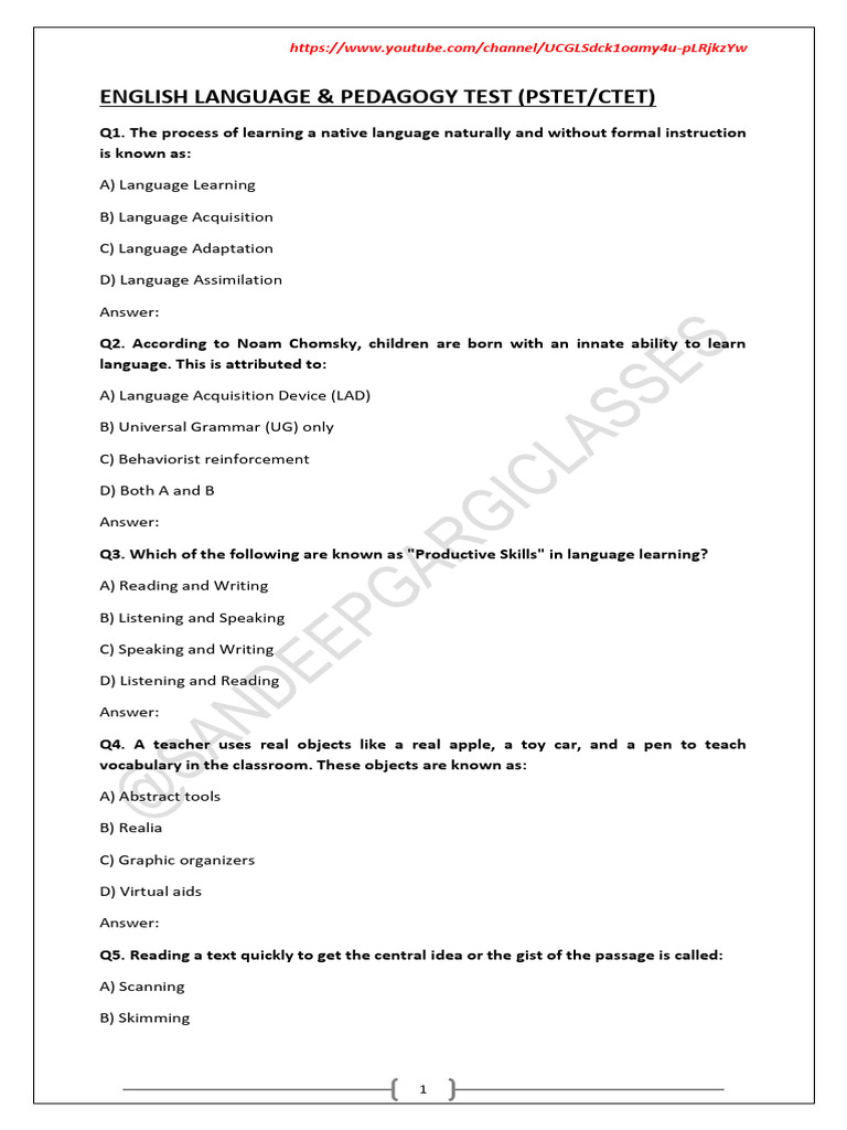 Mock Test English Language | PDF