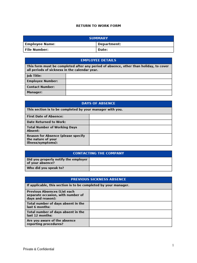 PCL XXX - Return To Work Form | PDF