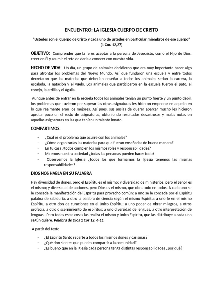 Encuentro La Iglesia Cuerpo de Cristo | PDF | Cristo (título) | Don ...