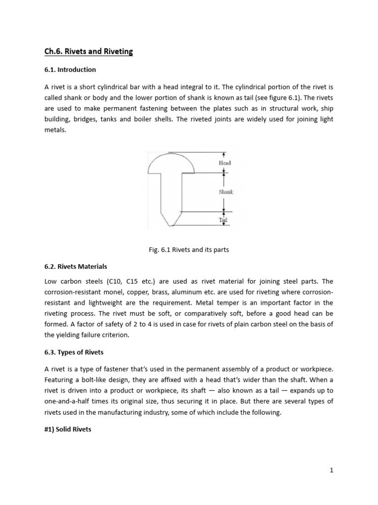 Ch.6. Rivets and Riveting Note | PDF
