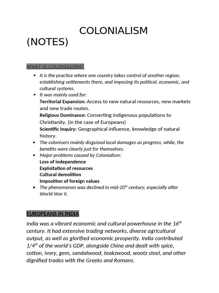 Colonialism Notes | PDF