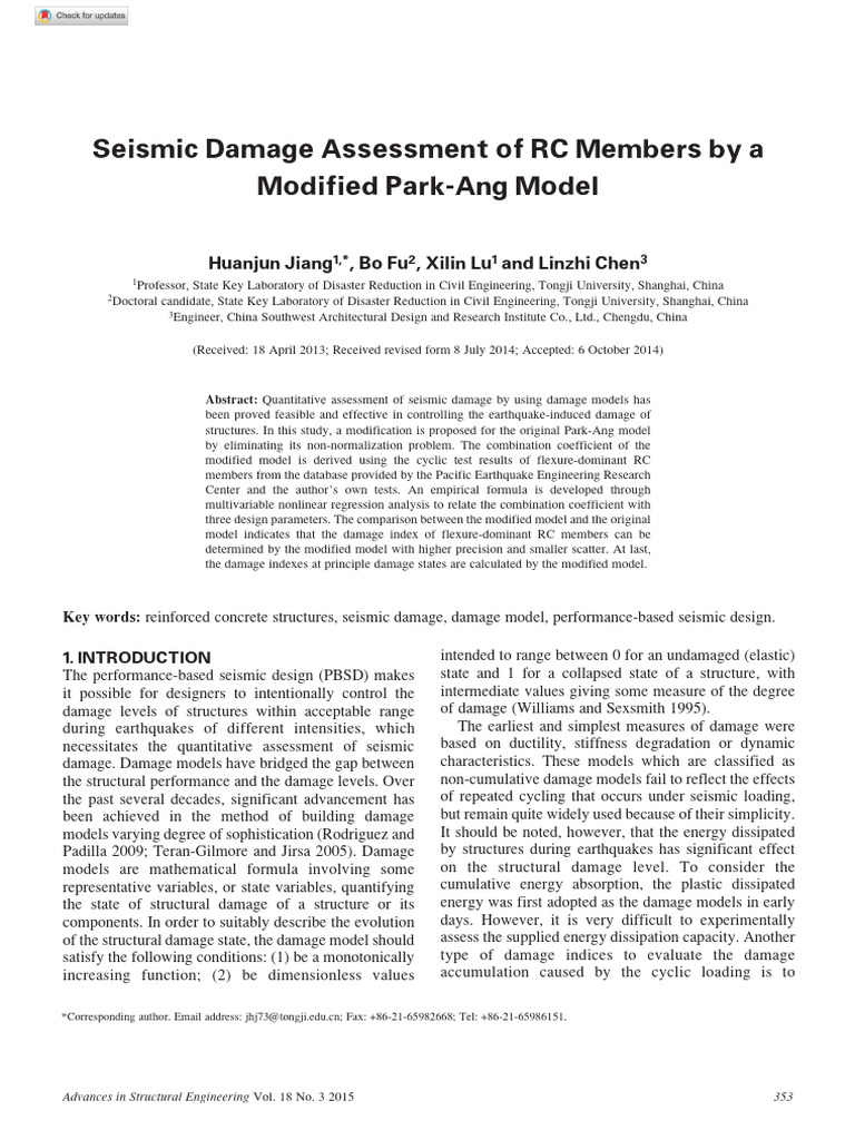 Jiang Et Al 2016 Seismic Damage Assessment of RC Members by A Modified ...