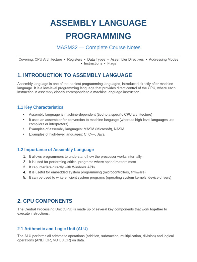 Assembly Language Notes Final | PDF