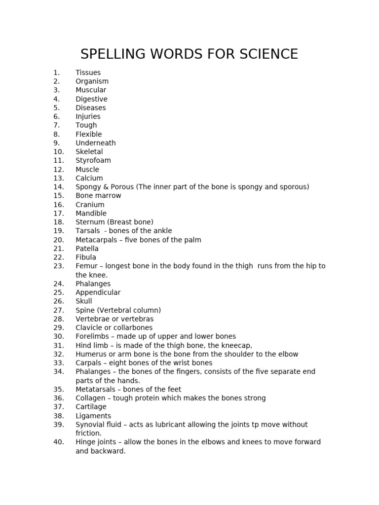 Spelling Beee For Science | PDF