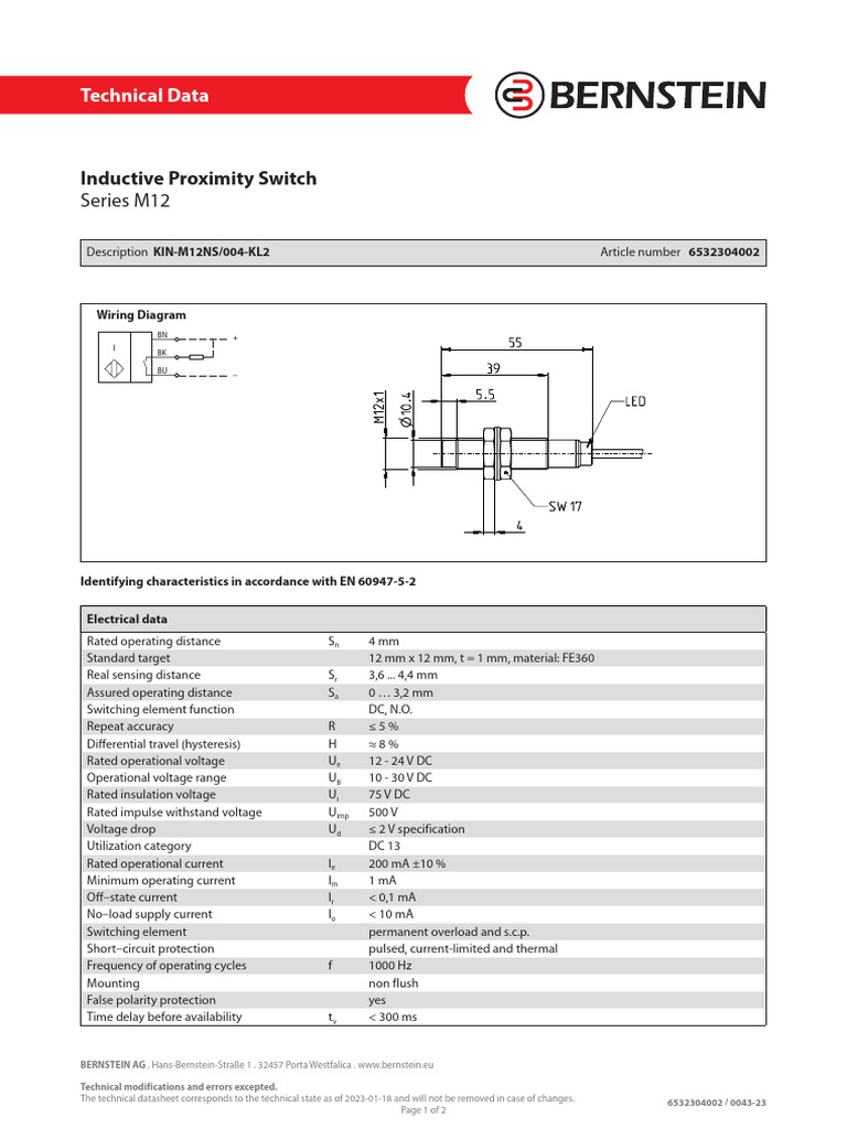 M12 Inductive Proximity Sensor Switch | PDF