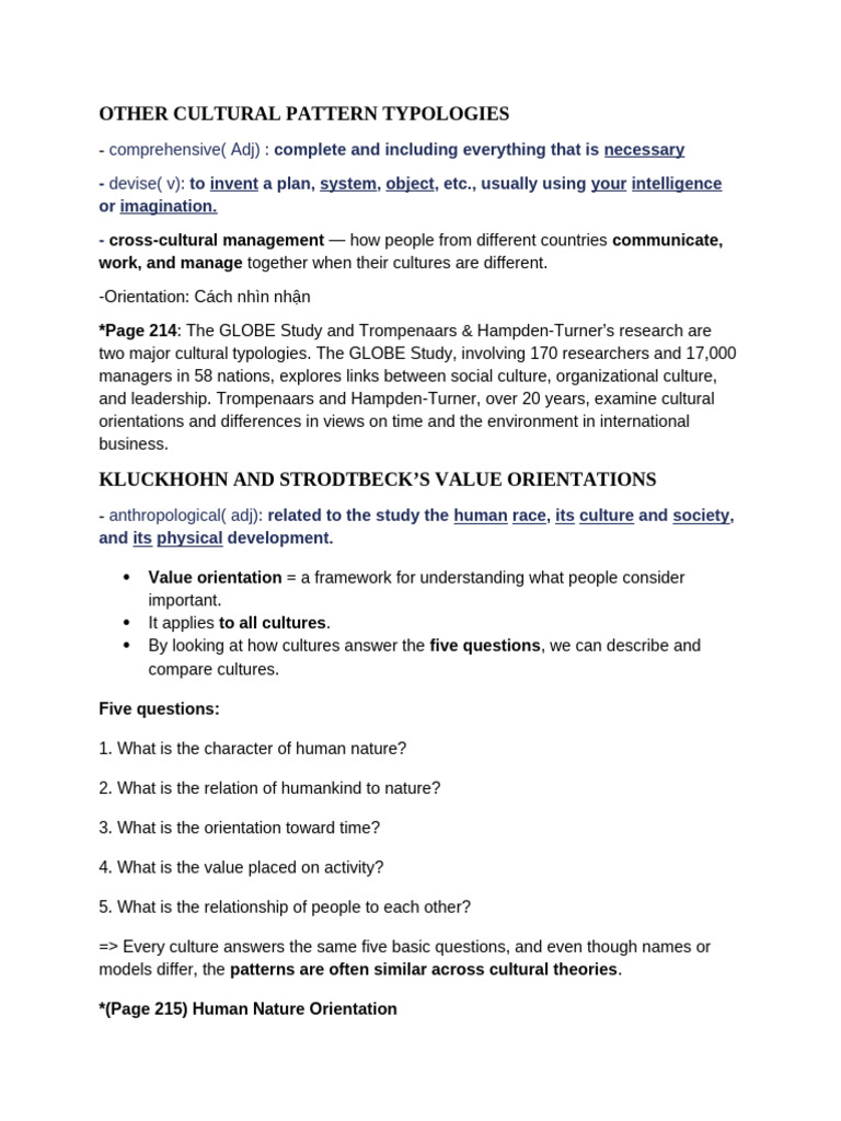 Other Cultural Pattern Typologies | PDF
