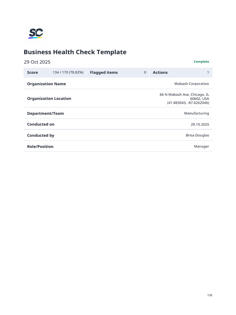 Business Health Check Report Sample | PDF | Occupational Safety And ...