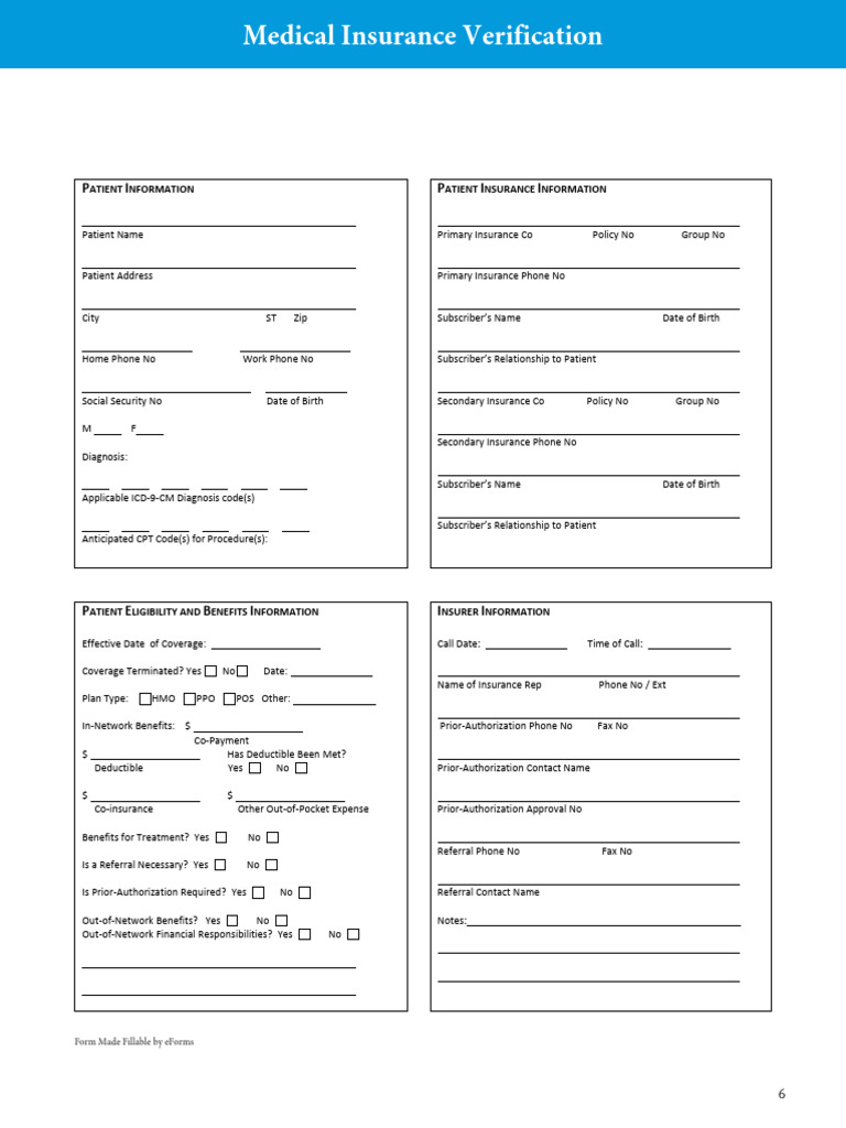 Medical Insurance Verification Form | PDF