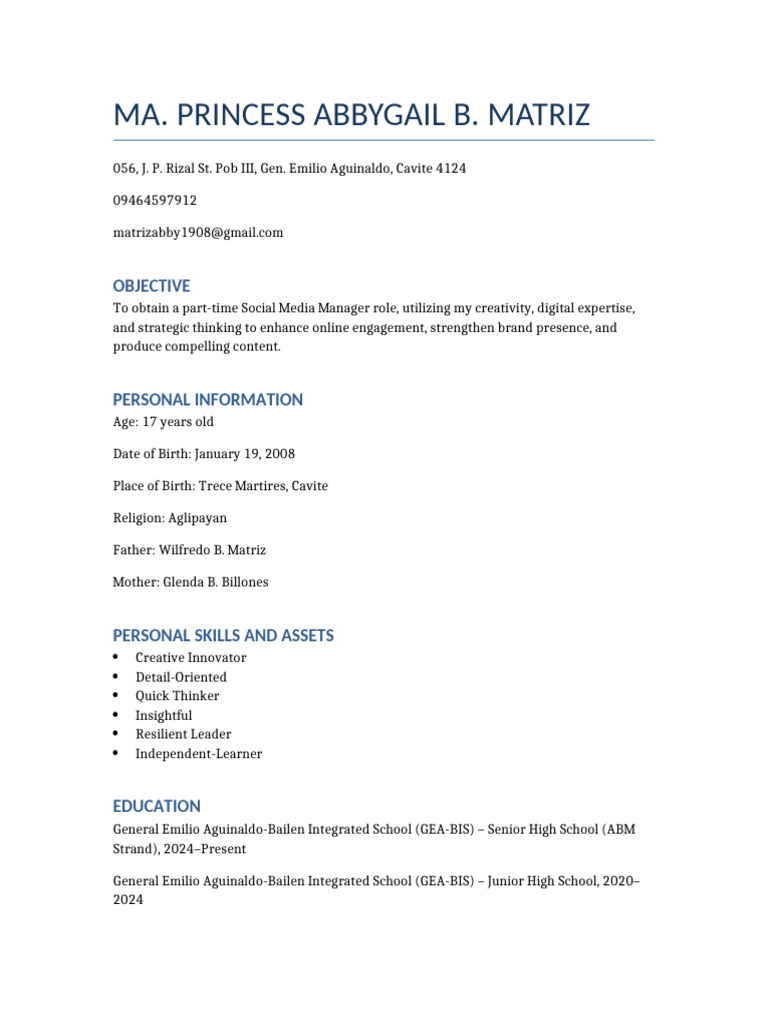 Ma Princess Abbygail Matriz Resume-2 | PDF