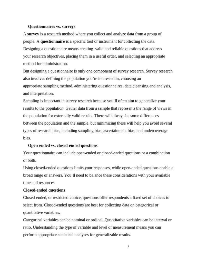 Questionnaire Design | PDF