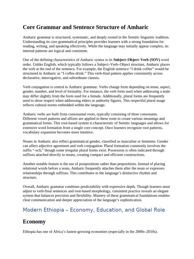 Core Grammar and Sentence Structure of Amharic: Modern Ethiopia ...