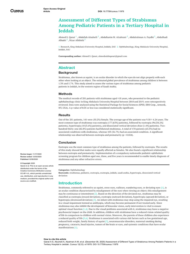 Assessment of Different Types of Strabismus Among | PDF | Ophthalmology ...