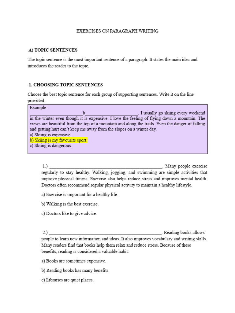 Exercises On Paragraph Writing | PDF