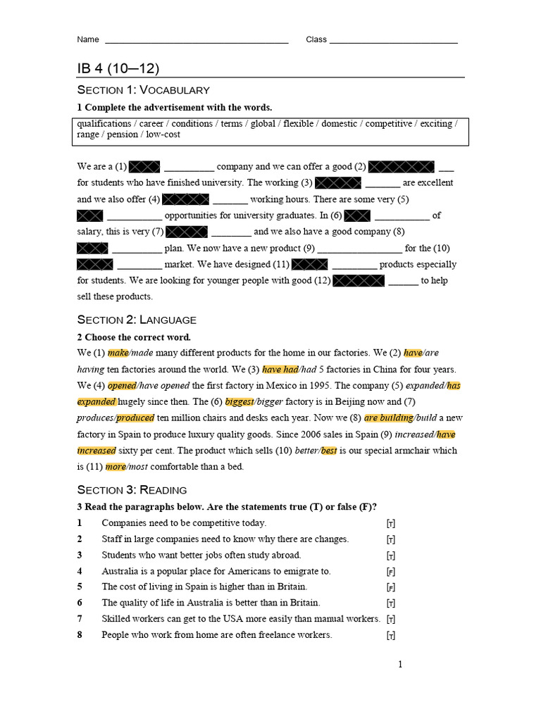 CB1. Progress Test 4 | PDF