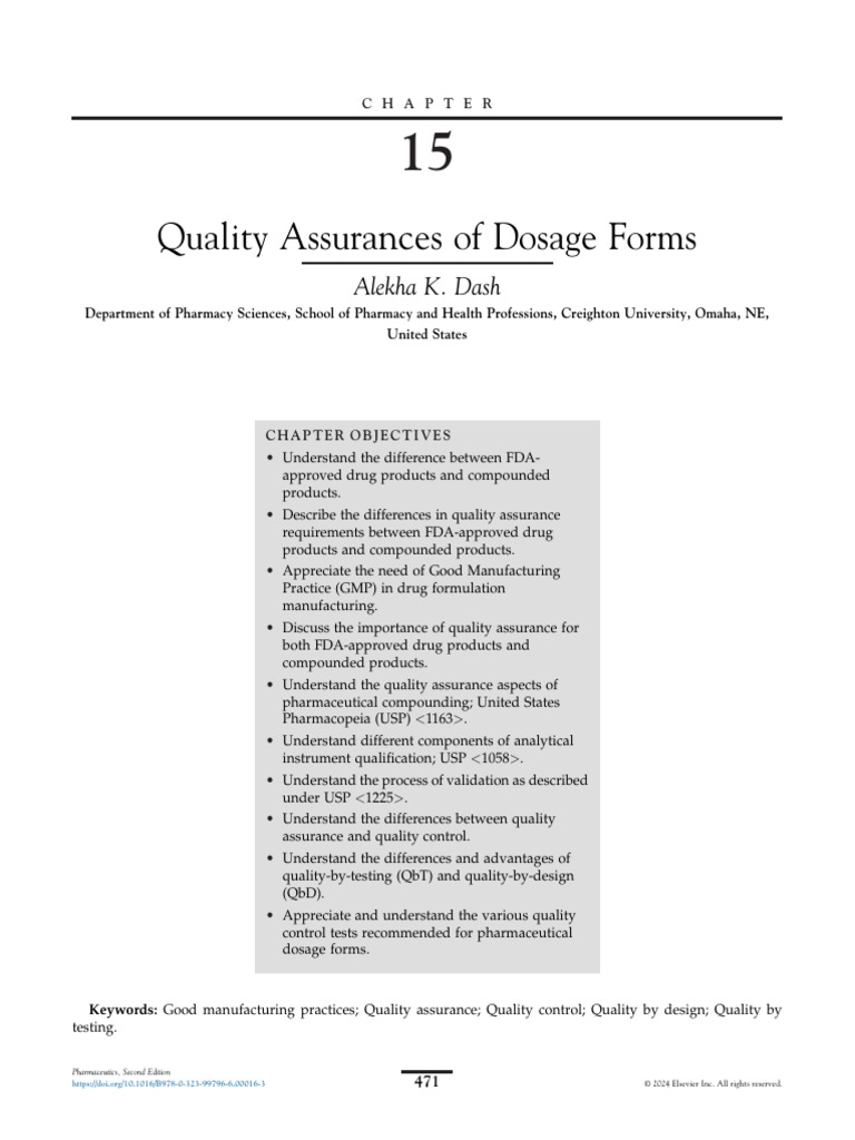 Chapter 15 Quality Assurances of Dosage Forms 2024 Pharmaceutics | PDF ...
