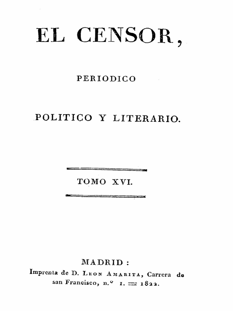 El Censor Periodico Politico y Literario Tomo 16 0 | PDF