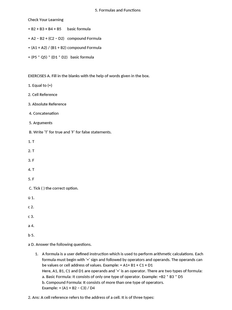 STD 6 Question Answer of Excel (Lesson 5) | PDF