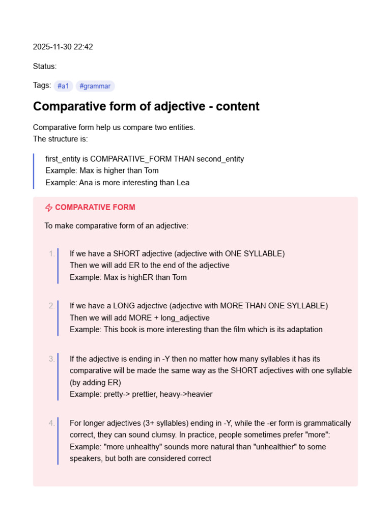 Comparative Form of Adjective | PDF