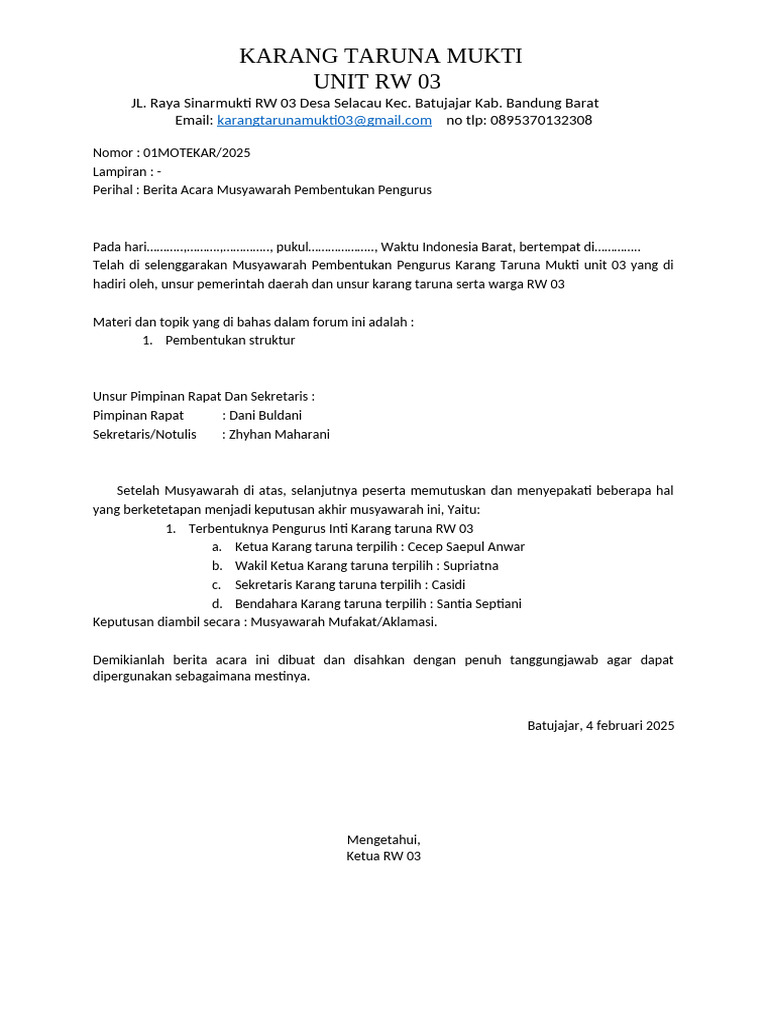 Berita Acara Pembentukan | PDF