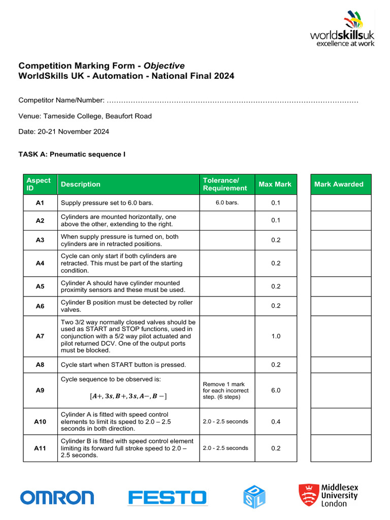 WSUK Automation National Final Marking Form 2024 | PDF