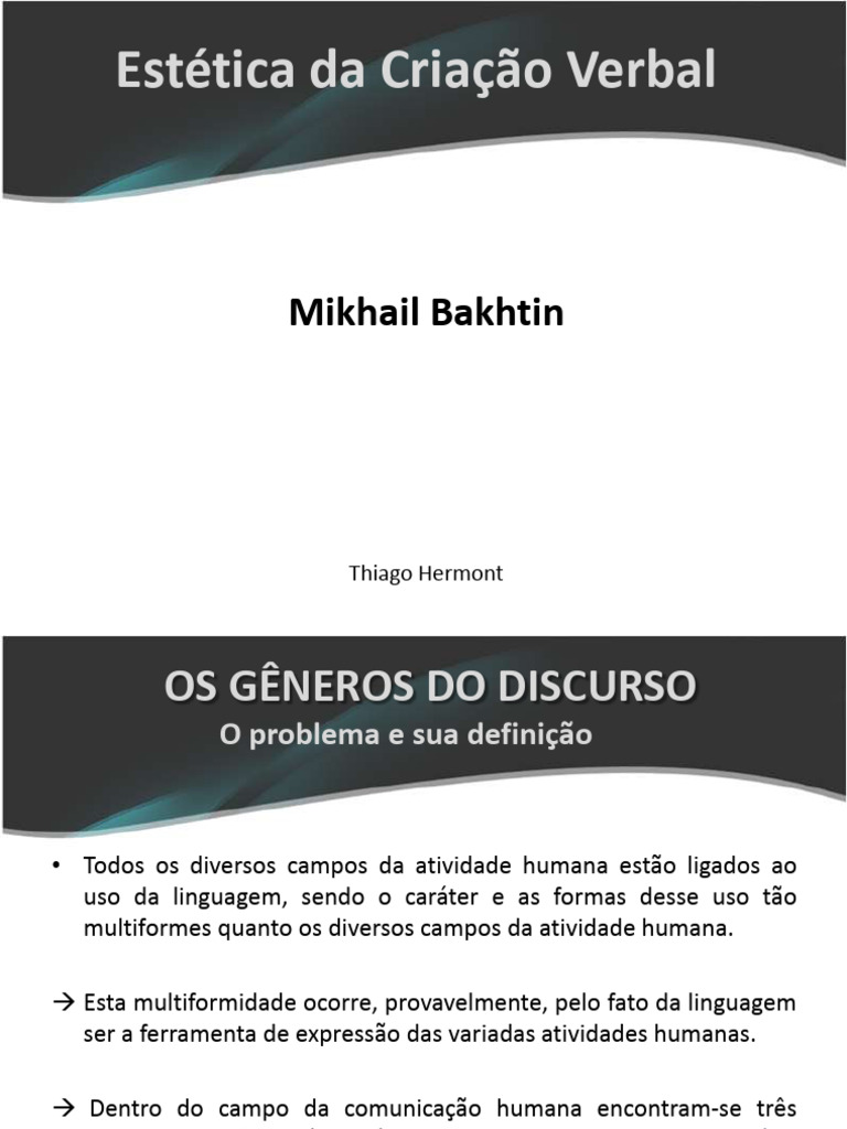 Aula Bakhtin Estetica Da Criação Verbal | PDF