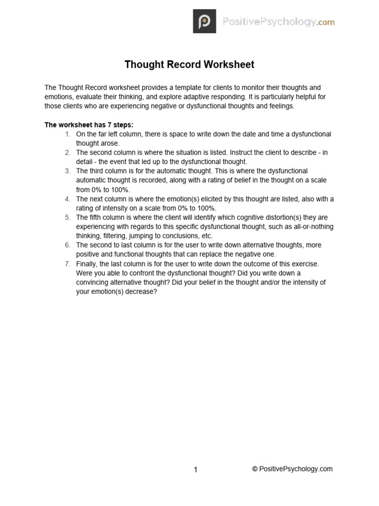 Thought Record Worksheet | PDF