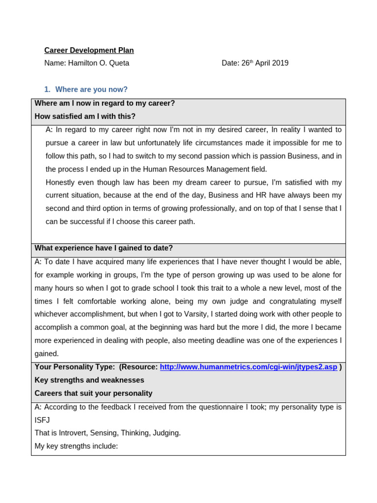 Personal Development Plan - Mot 2019 Assignment | PDF