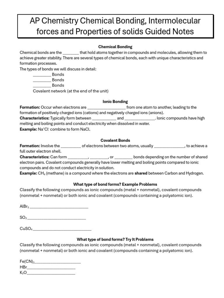 AP Chemistry Chemical Bonding, Intermolecular Forces and Properties of ...