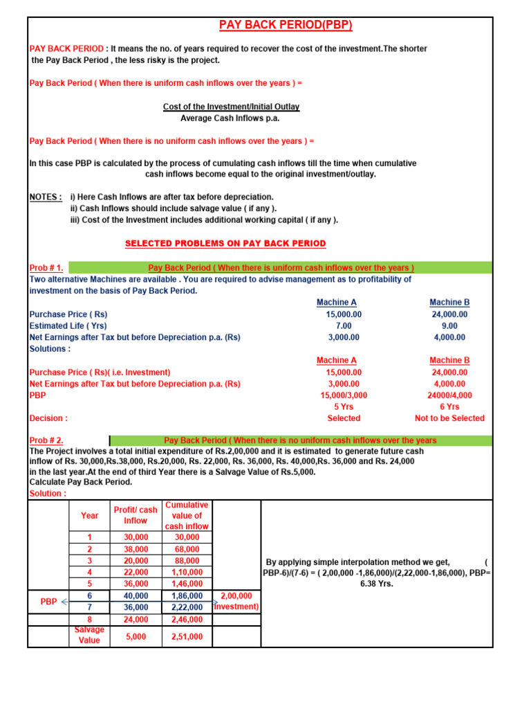 Pay Back Period (PBP) | PDF