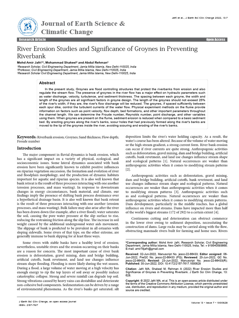 River Erosion Studies and Significance of Groynes in Preventing ...