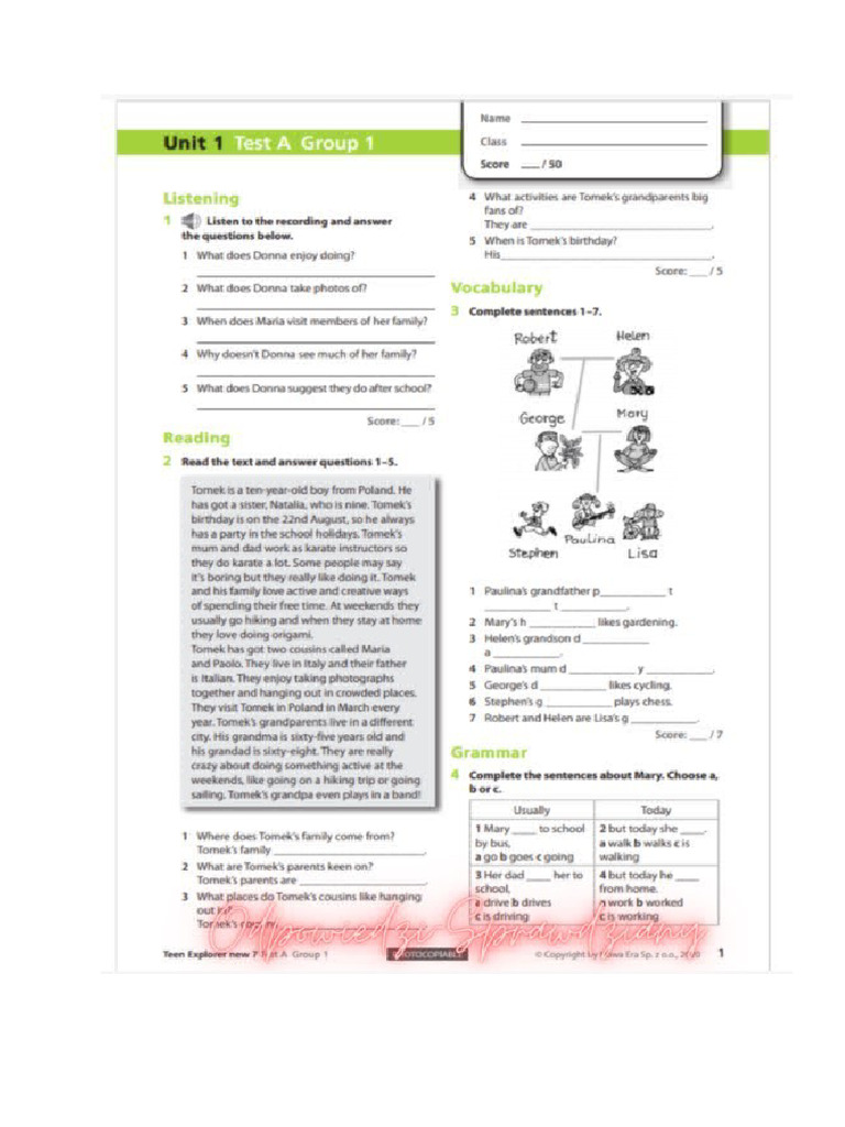 Teen Explorer 7 Unit 1 | PDF