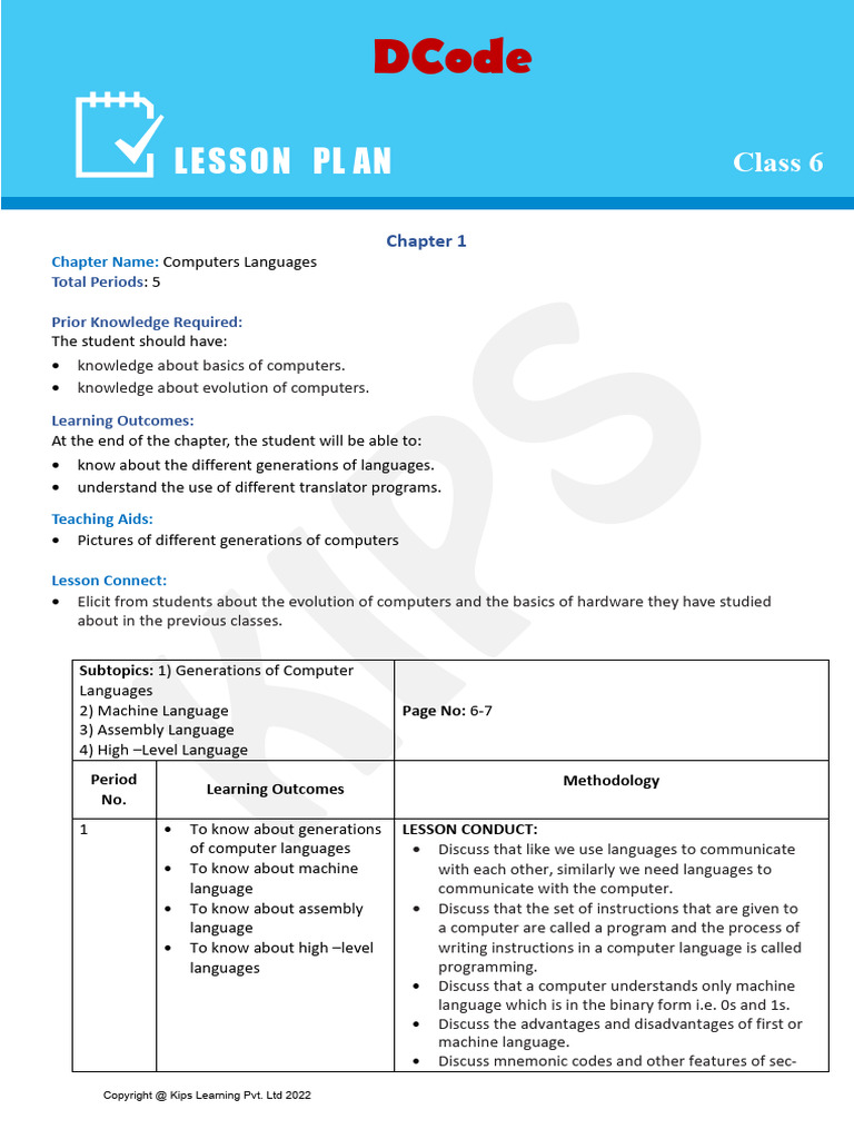 Lesson Plan DCode Book 6 | PDF