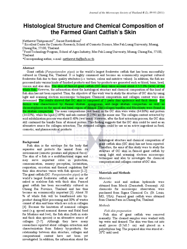 Giant Catfish Skin: Structure & Composition | PDF | Mass Concentration ...