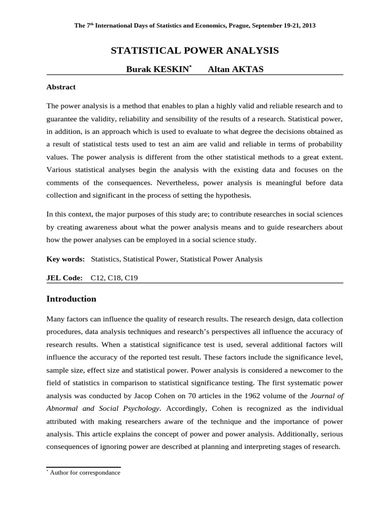 Statistical Power Analysis | PDF