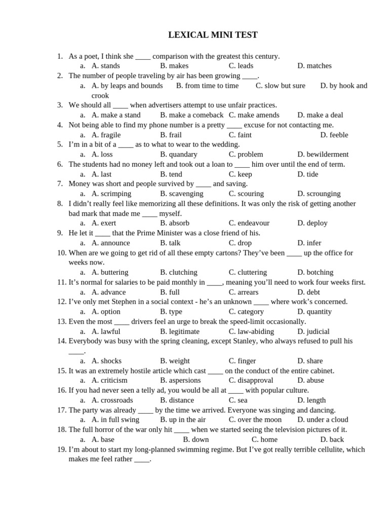 Lexical Mini Test | PDF