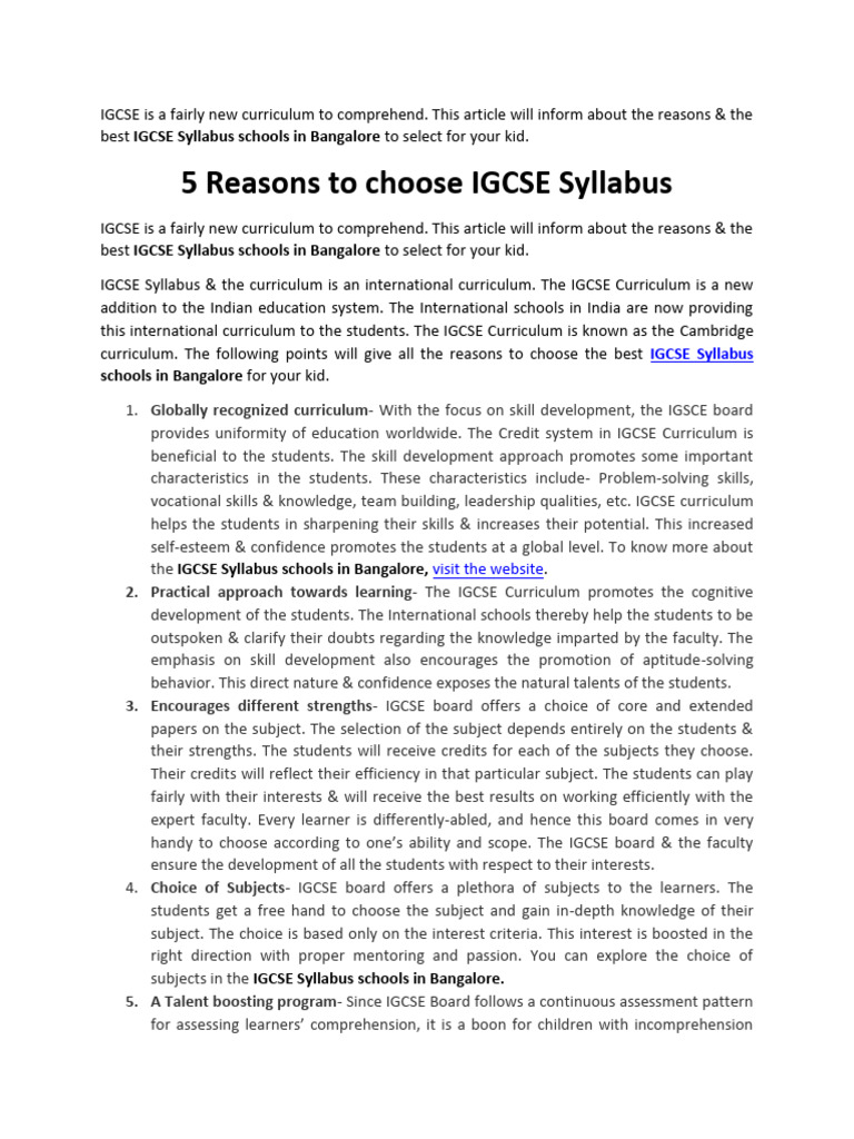 5 Reasons To Choose IGCSE Syllabus | PDF