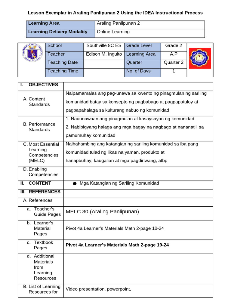 Contextualized Lesson Exemplar AP2QTR2 | PDF