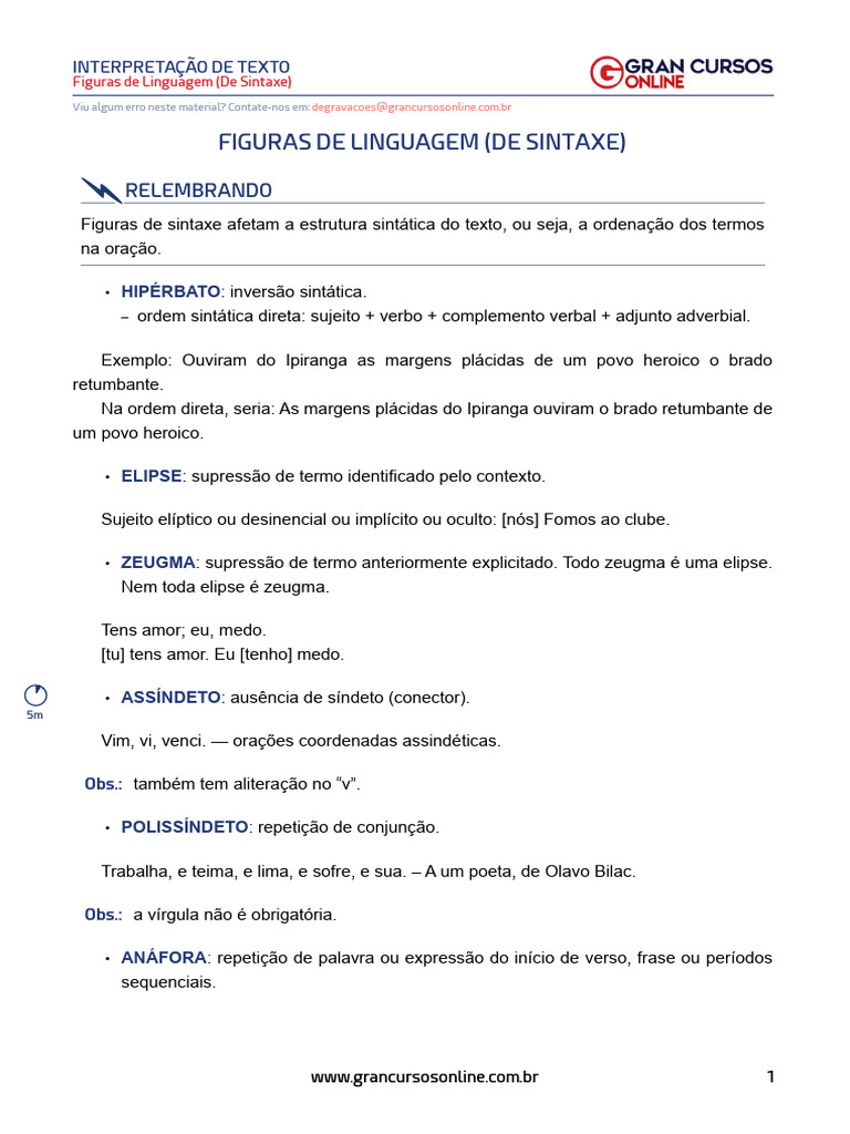 Figuras de Linguagem (De Sintaxe) | PDF