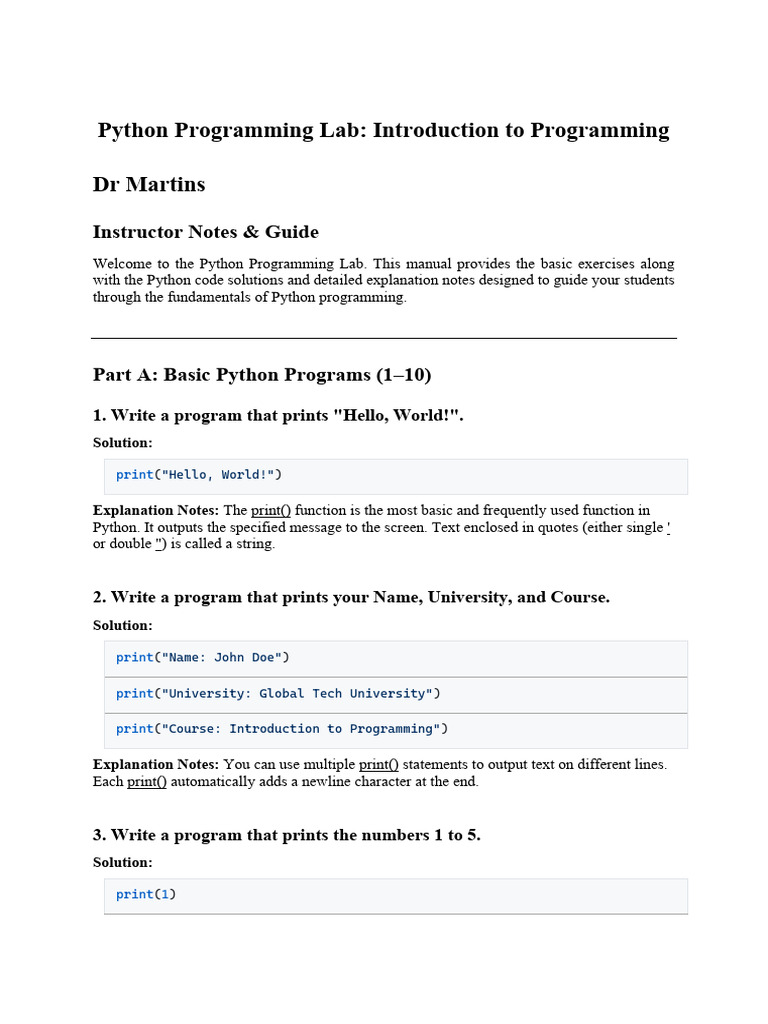 Introduction To Programming - Python Basics | PDF