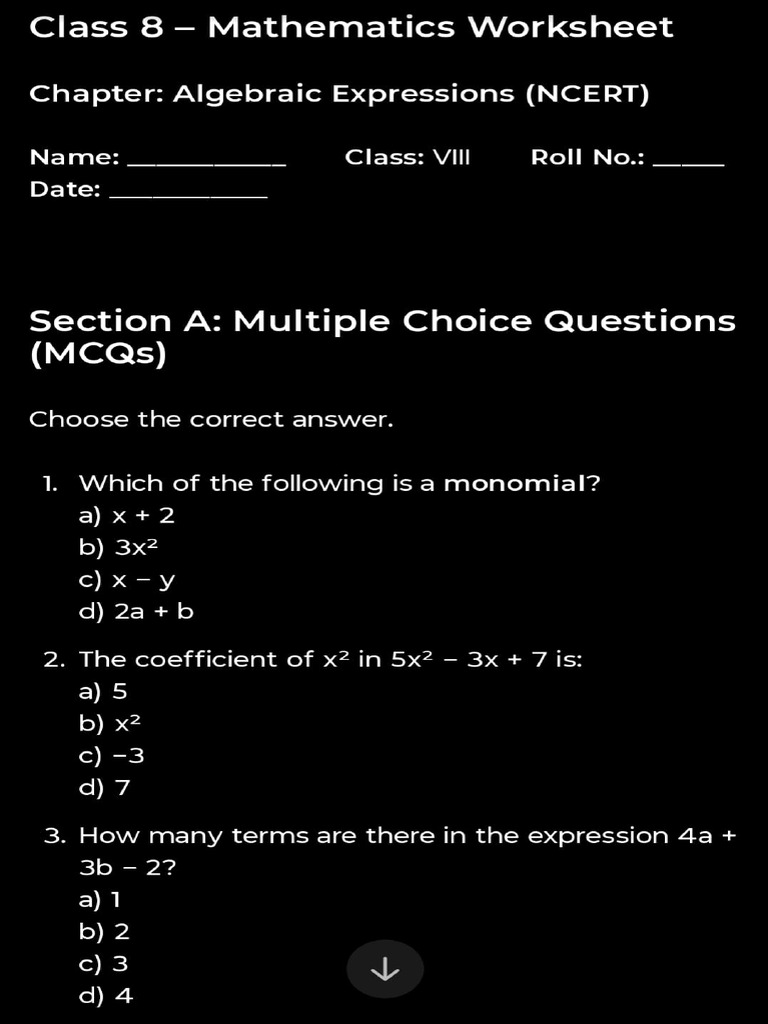 Worksheet of Chapter-8 | PDF