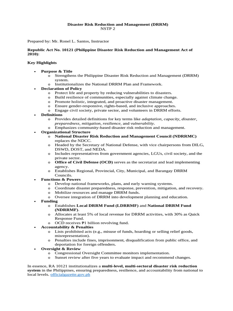 Disaster Risk Reduction and Management Notes - NSTP 2 | PDF