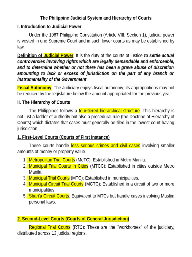The Philippine Judicial System and Hierarchy of Courts v2 | PDF