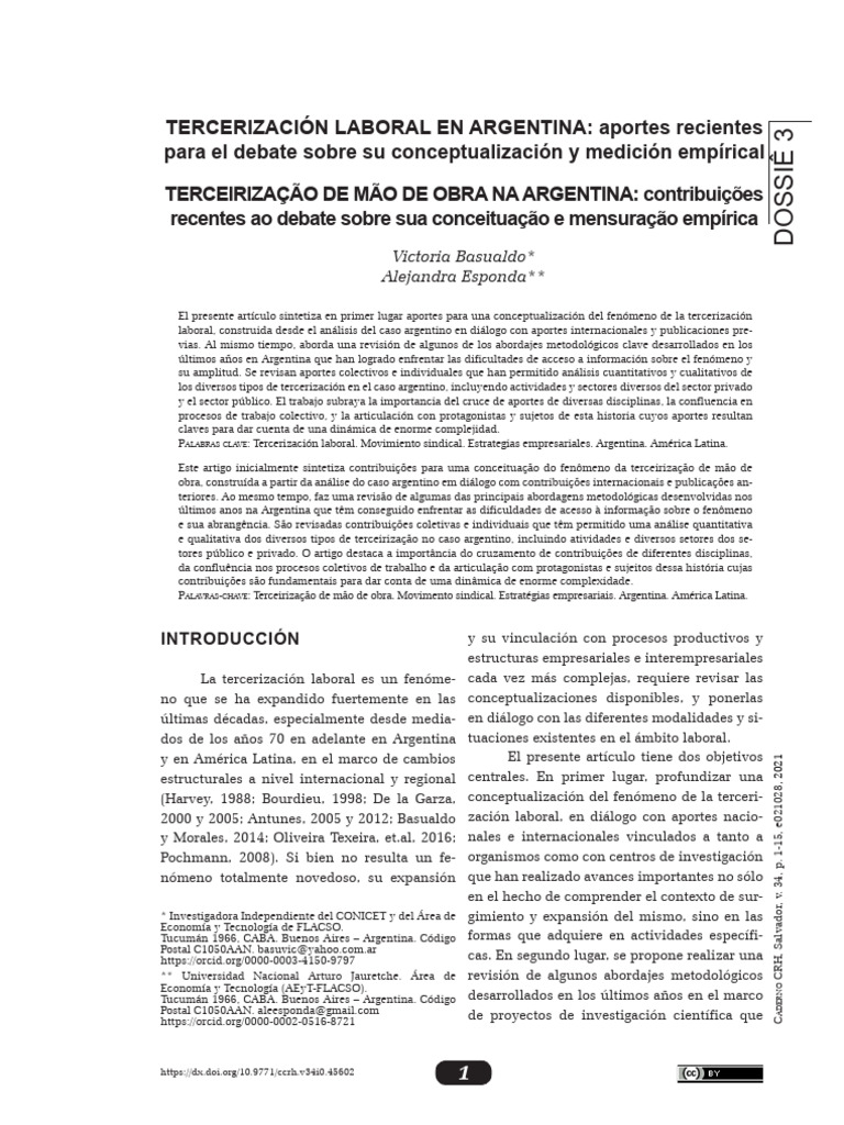 Unidad 1 Tercerizacion Laboral en Argentina Aportes Recient | PDF