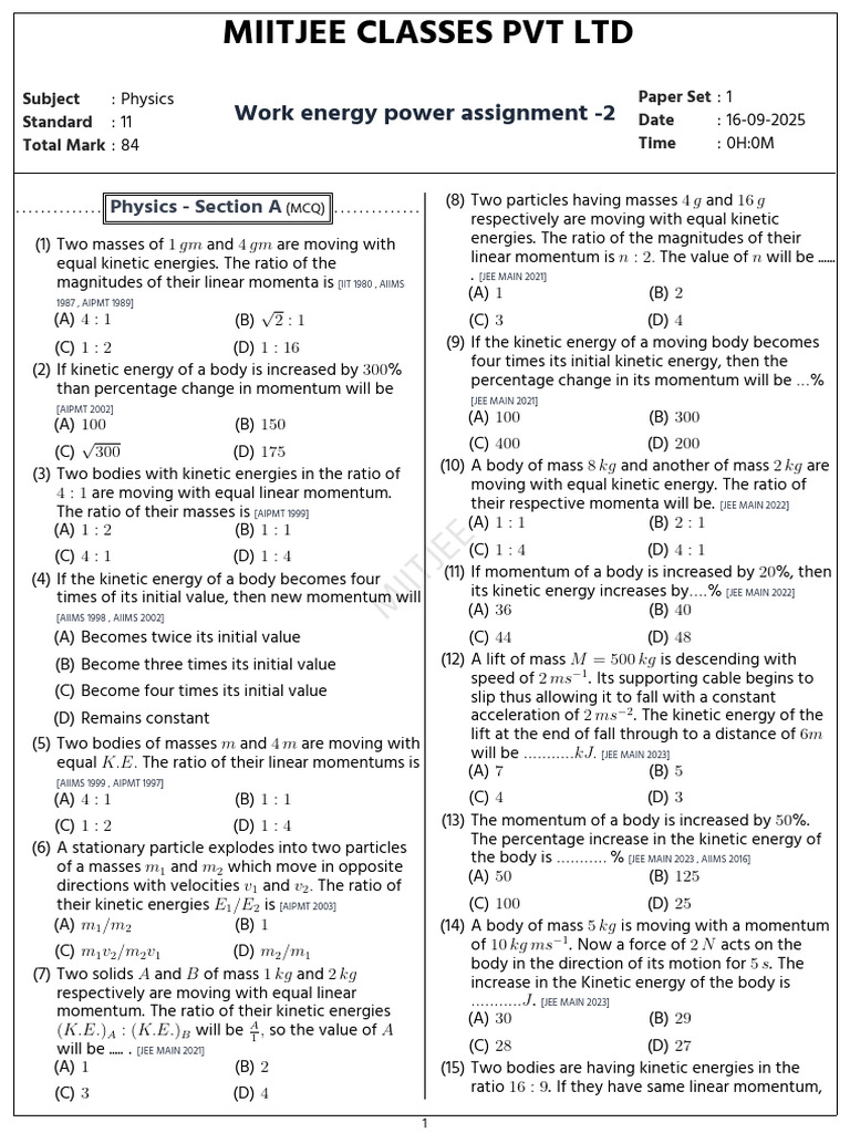 Work Energy Power Assignment - 2 927492 1 1758030636 | PDF